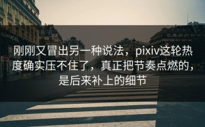 刚刚又冒出另一种说法，pixiv这轮热度确实压不住了，真正把节奏点燃的，是后来补上的细节
