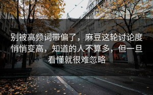 别被高频词带偏了，麻豆这轮讨论度悄悄变高，知道的人不算多，但一旦看懂就很难忽略