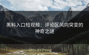 黑料入口短视频：评论区风向突变的神奇之谜