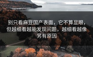 别只看麻豆国产表面，它不算显眼，但越细看越能发现问题，越细看越像另有原因