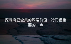 探寻麻豆全集的深层价值：冷门但重要的一点