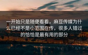 一开始只是随便看看，麻豆传媒为什么已经不是小范围在传，很多人错过的恰恰是最有用的部分