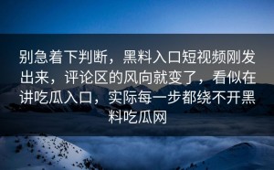 别急着下判断，黑料入口短视频刚发出来，评论区的风向就变了，看似在讲吃瓜入口，实际每一步都绕不开黑料吃瓜网